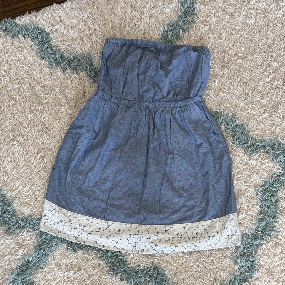 Denim strapless Dress with Lace Detail